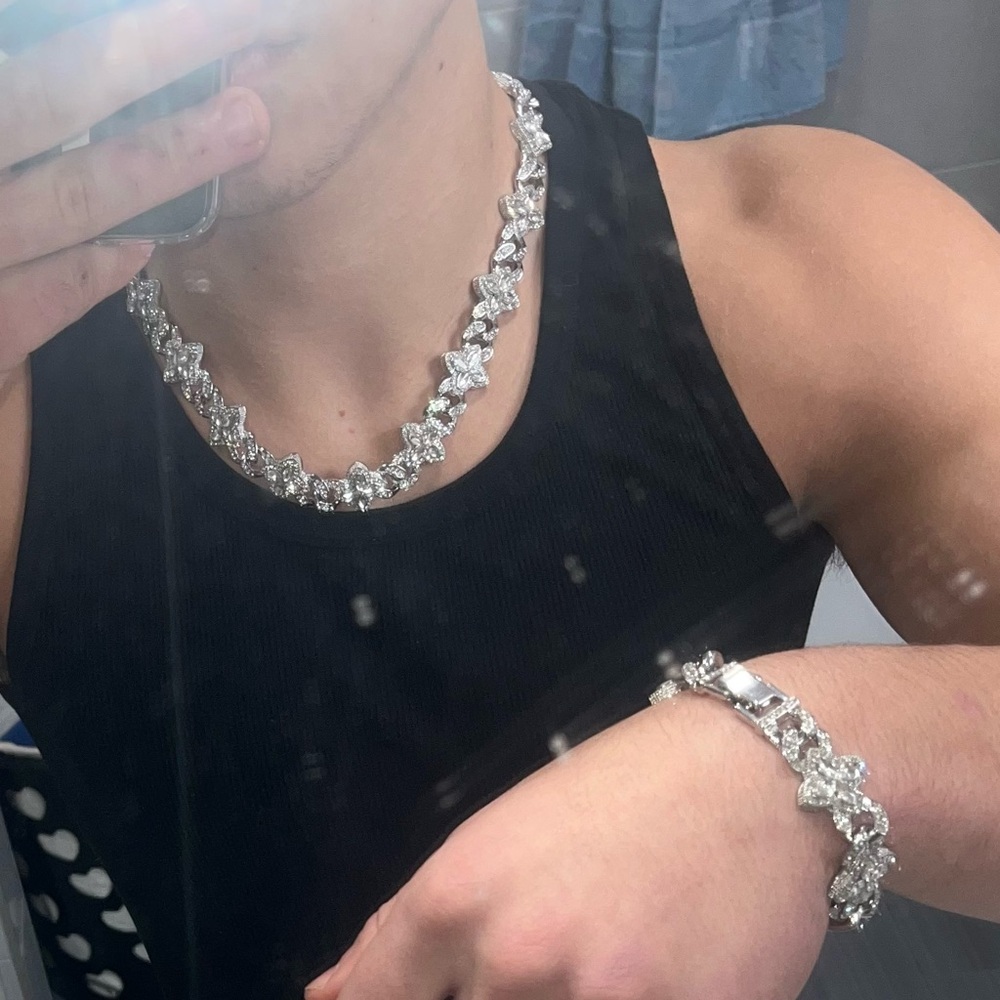 Iced Clover Chain & Bracelet Set • Moissanite • Diamond Tester Positive